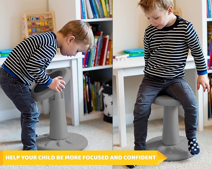 ActiveChairs Kids Wobble Stool, Flexible Classroom Seating Improves Focus, Posture & Helps ADHD/ADD. Get The Wiggles Out Active Fidget Chairs, Preschool | Elementary 14" Chair, Ages 3-7, Gray