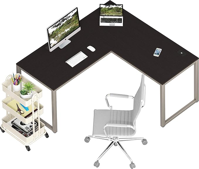 SHW 55 x 60 Inches Commercial-Grade L-Shape Corner Office Computer Desk, Espresso