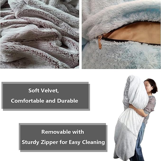 Giant Fur Bean Bag Chair Cover for Kids Adults, (No Filler) Living Room Furniture Big Round Soft Fluffy Faux Fur Beanbag Lazy Sofa Bed Cover (Grey, 3FT)
