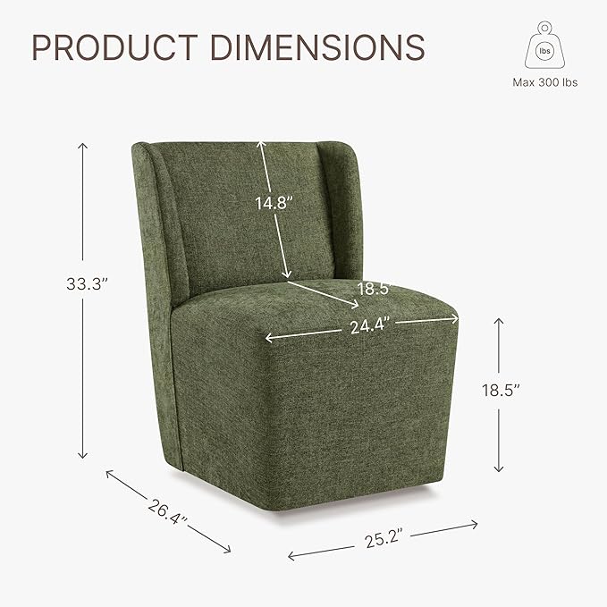 Upholstered Dining Chair with Casters Wingback Modern Side Armless Deskchair with Rollers for Diningroom Bedroom Livingroom Reading Room,Green,4 Box