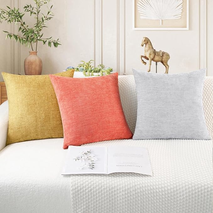 CaliTime Throw Pillow Covers Decorative 16 X 16 Inches Pack of 2 Cozy Chenille Cushion Cases for Couch Sofa Bed Living Room Home Living Coral