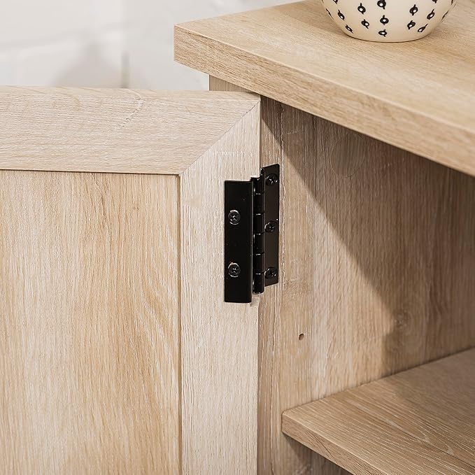 Walker Edison Buren Classic Grooved Door TV Stand for TVs up to 65 Inches, 58 Inch, White Oak