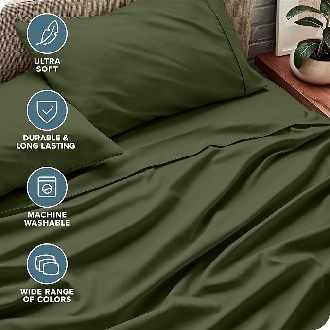 Bare Home Split Head Flex King Sheet Set - 1800 Ultra-Soft Microfiber Bed Sheets - Double Brushed - Deep Pockets - Easy Fit - 4 Piece Set - FlexTop King Bedding (Split Head Flex King, Cypress)