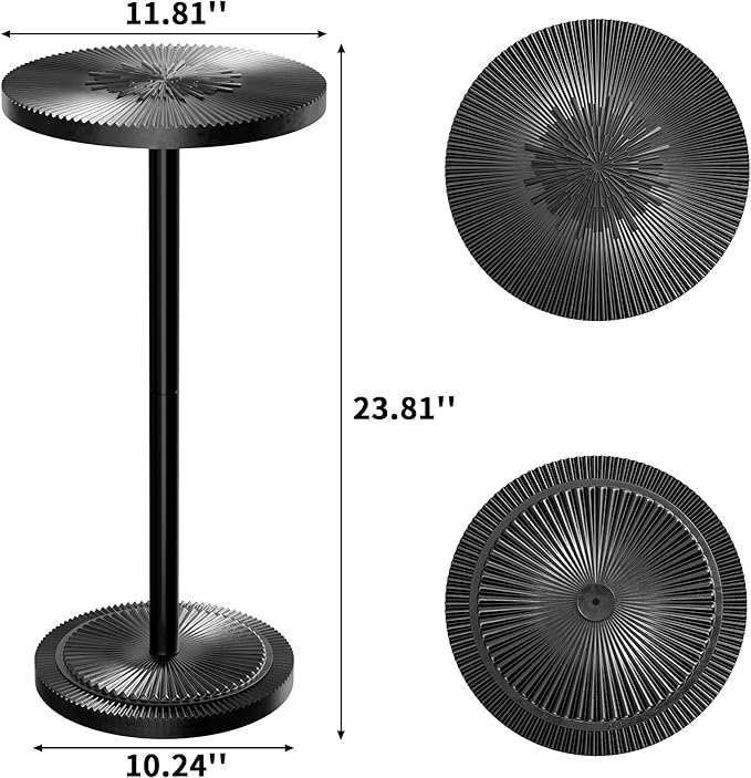 Carved Drink Table, Round Small Side Table for Small Spaces, Modern Accent Tables, End Tables with Carved Top & Base for Living Room, Bedroom, Corners, and Office (Black, 11.81 inch)