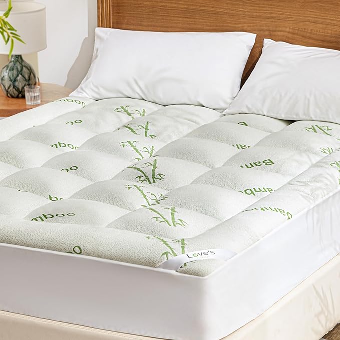 Love's cabin Full Size Mattress Topper, Rayon Derived from Bamboo, 900 GSM Mattress Topper Pad, Thick Pillow Top Mattress Pad with Stretches up 8"-20" Deep Pocket(54"x75"), Green