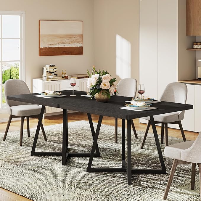 Tribesigns Square Dining Table for 6, 31.5" Industrial Dinner Table with Metal Base, Kitchen Table for Dining Room, Small Space, Apartment, Black