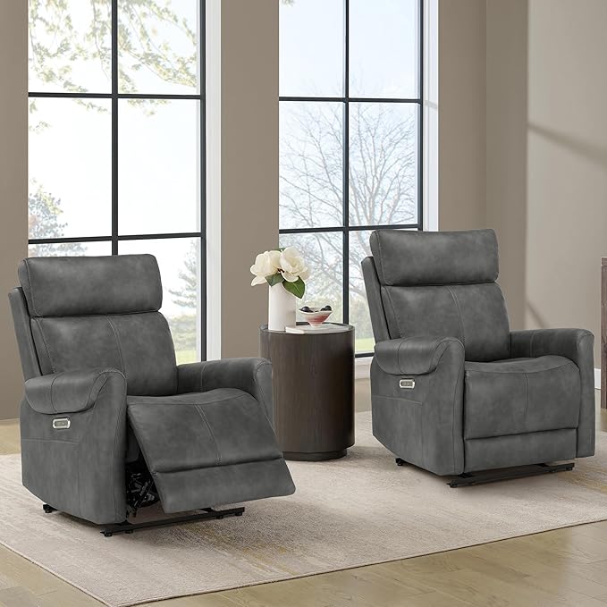 Leather Recliner Chair for Adults Wall Hugger RV Recliner with USB Charging Ports Electric Power Reclining Sofa for Living Room Home Theater Seating Bedroom