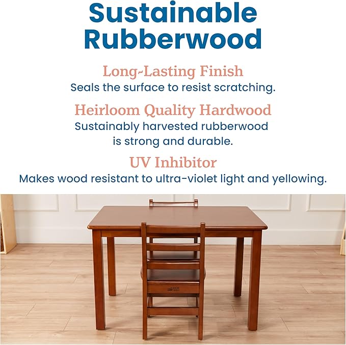 ECR4Kids 24in x 36in Rectangular Hardwood Table and Chair Set, 12in Seat Height, Kids Furniture, Dark Walnut