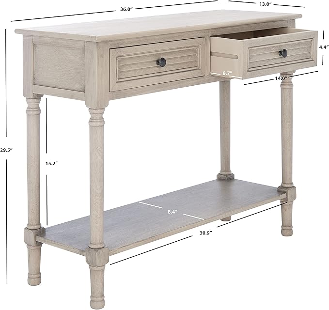 Safavieh Home Collection Tate Greige 2-Drawer Bottom Shelf Console Table