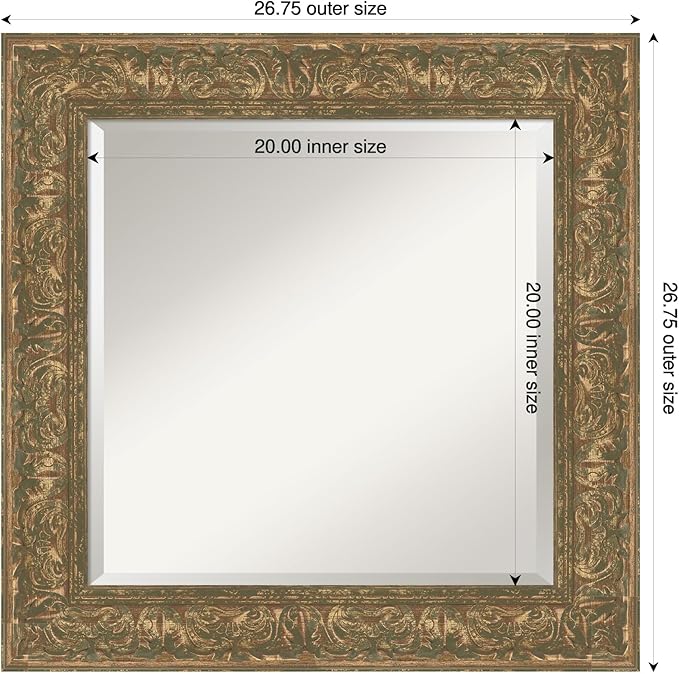 Amanti Art Bronze Bathroom Mirror for Over Sink, 27x27 Luxe Bronze Gold Square Vanity Mirror, Medium Traditional Frame, Hangs Horizonally and Vertically, Bathroom Wall Decor, Beveled Edge