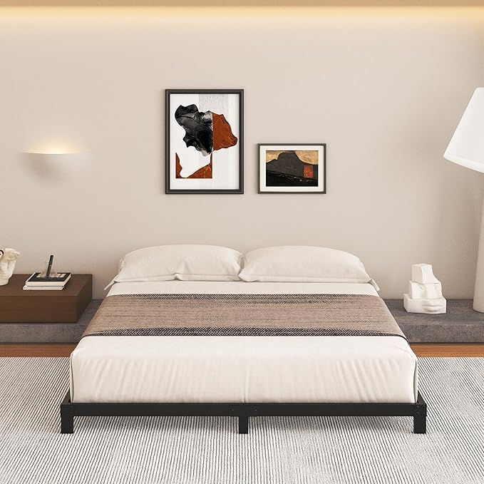 5 Inch Low Bed Frame Full, Heavy Duty Full Size Bed Frame Low Profile, No Box Spring Needed, Easy Assembly, Noise Free, Black