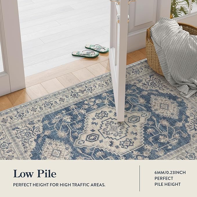 Lahome Oriental Hallway Runner Rug Non Slip, 2x8 Washable Runners for Hallways Kitchen, Vintage Non Skid Soft Long Carpet for Bedroom Bathroom Entryway, Blue