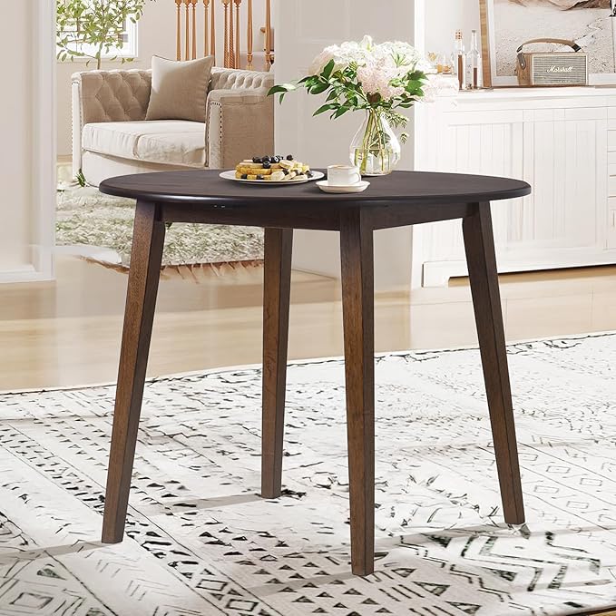 COLAMY 3-Piece Extendable Dining Table Set for 2, 36" Round Kitchen Wood Table with 2 Tufted Dining Room Chairs, Light Brown/Beige