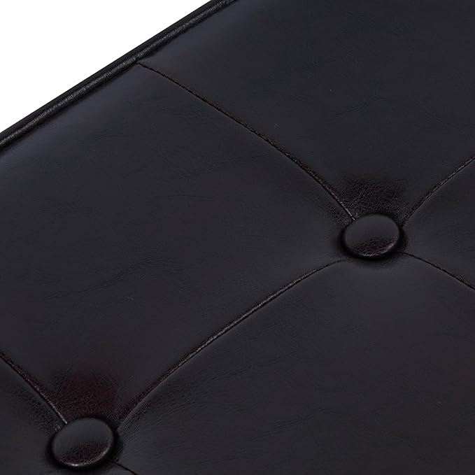 HomePop Leatherette Tufted Square Storage Ottoman with Hinged Lid, Brown Small