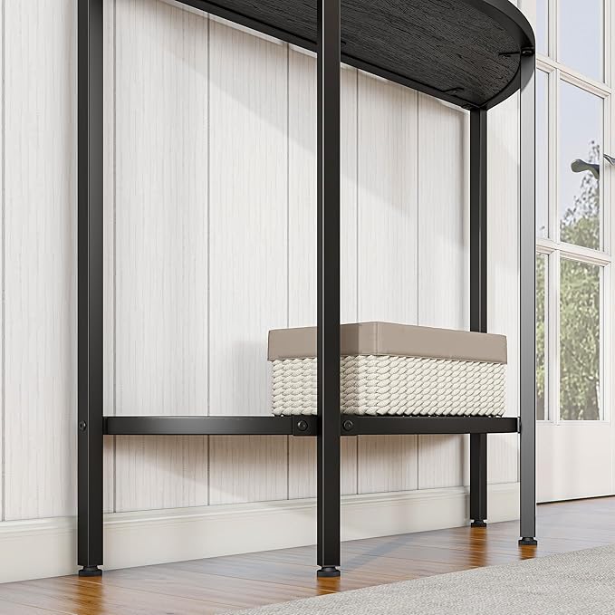 Console Table 2 Tier Narrow Entryway Table with Storage,Half Moon Sofa Couch Table with Metal Frame,Wooden Accent Side Coffee Table for Living Room/Hallway or Small Spaces,Black