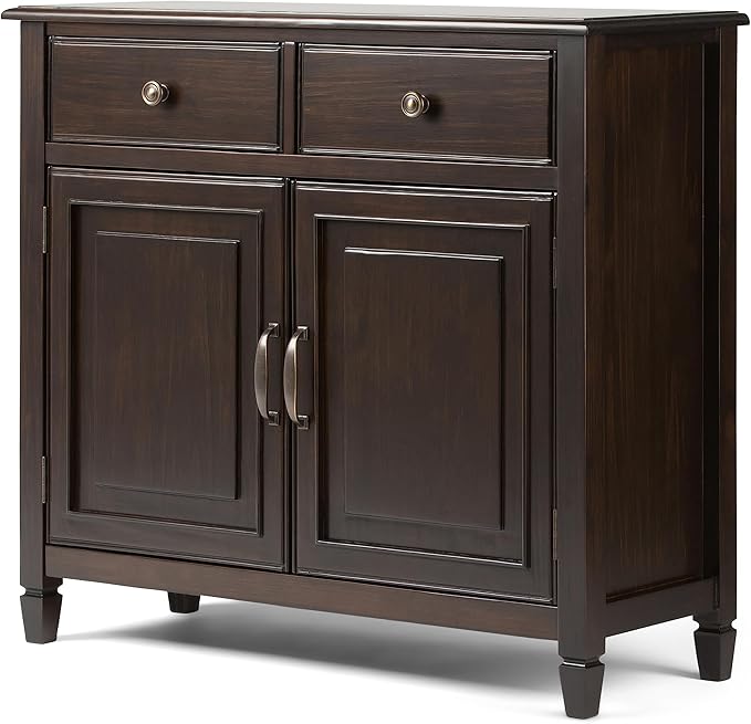 SIMPLIHOME Connaught SOLID WOOD 40 Inch Wide Traditional Entryway Storage Cabinet in Dark Chestnut Brown, For the Living Room, Entryway and Family Room
