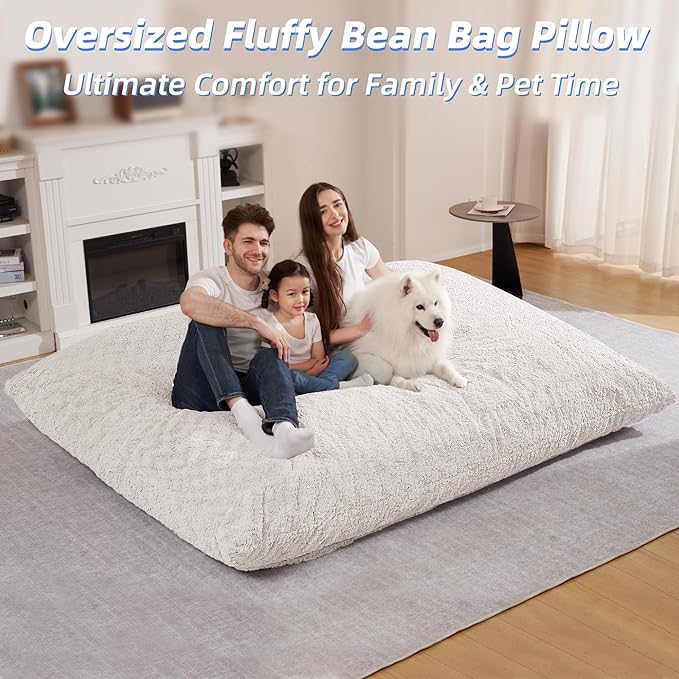 HABUTWAY 4 in 1 Bean Bag Chair, Giant Memory Foam Filling Bean Bag Sofa, Adult Bean Bag Chair, Machine Washable Faux Fur Cover, Bean Bag for Adult (White)