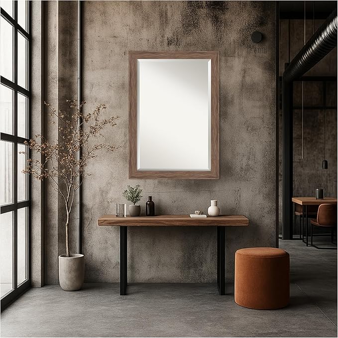 Amanti Art Brown Wall Mirror 29x41 Pia Medium Brown Rectangle Bathroom Mirror for Wall Decor Living Room, Large Casual Frame, Hangs Horizonally and Vertically, Bathroom Decor, Beveled Edge