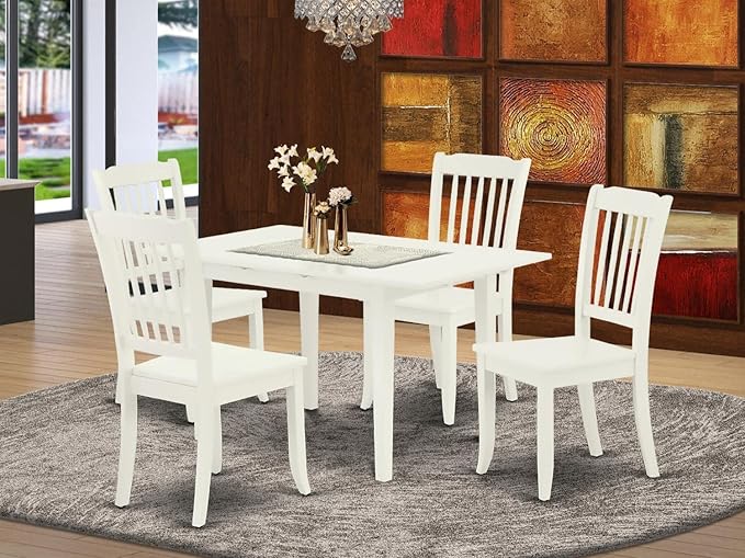 East West Furniture NODA5-LWH-W 5 Piece Modern Dining Table Set Includes a Rectangle Wooden Table with Butterfly Leaf and 4 Dining Chairs, 32x54 Inch, Linen White