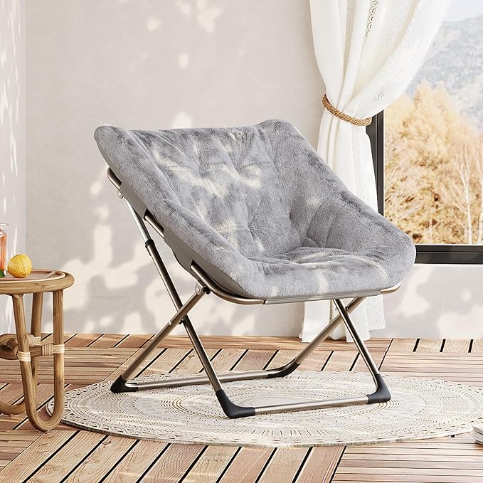Comfy Chair for Adults, Foldable Living Room Chairs, Soft Faux Fur Folding Lounge for Bedroom Living Room Dorm Rooms, Flexible Reading Chair for Teens (1, Gray, X-Large)