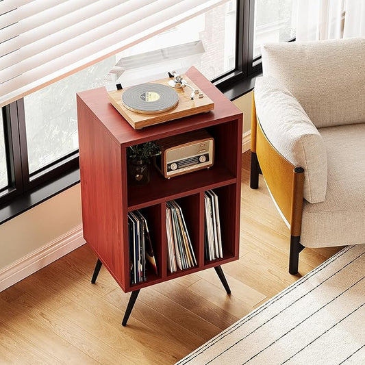Record Player Stand,Vinyl Record Storage Cabinet with Storage Holds Up to 200 Albums,Vinyl Holder Shelf for Bedroom Living Room Playroom,Walnut