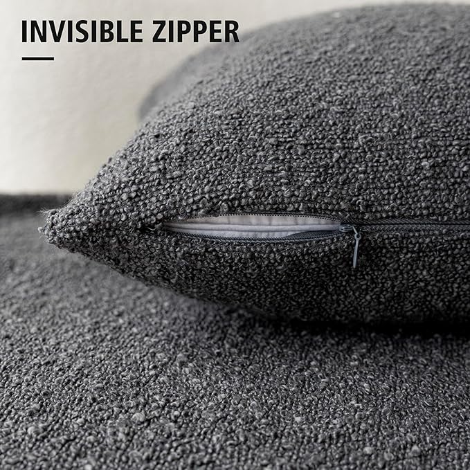 Foindtower Pack of 2 Textured Boucle Throw Pillow Covers Accent Solid Decorative Lumbar Pillow Cases Woven Couch Cushion Case for Sofa Living Room Home Decor, 12 x 20 Inch,Dark Grey