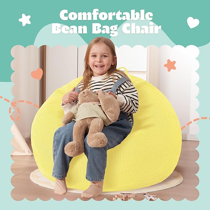 HABUTWAY 2 FT Bean Bag Chair,Giant Bean Bag Chairs,Big Bean Bags with Memory Foam Filled, Large Beanbag Chairs with Soft Corduroy Cover-Yellow