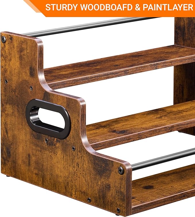 3-Tier Liquor Bottle Display Shelf - Holds up to 12 Bottles, Rustic Wood Bar Shelves for The Home Bar, Countertop Whiskey and Bourbon Organizer with Anti-Slip Pads