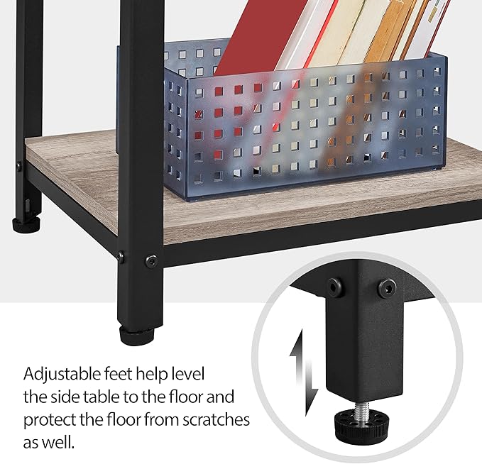 Yaheetech 30 in Tall End Table, 3-Tier with Strong Wooden Shelves, Small Side Table with Metal Frame for Living Room Office, Small Places, Gray