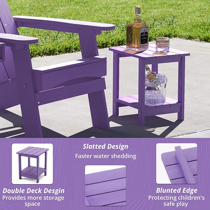 LUE BONA Adirondack Outdoor Side Table, 2-Tier Purple HDPS Patio End Table Weather Resistant, Morden Side Table for Patio, Pool, Porch