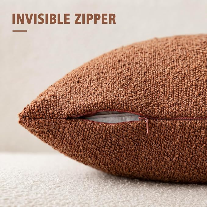 Foindtower Set of 2, Decorative Textured Boucle Throw Pillow Covers Accent Solid Pillow Cases Cozy Soft Couch Cushion Case for Chair Sofa Bedroom Living Room Home Decor 24x24 Inch Burnt Orange Hazel