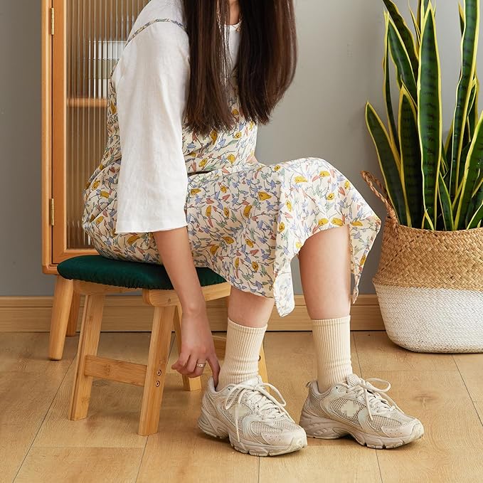 Foot Stool Ottoman Foot Rest Under Desk,Small Stool for Living Room, Bedroom and Kitchen (Natural Legs - Green Stool Surface)