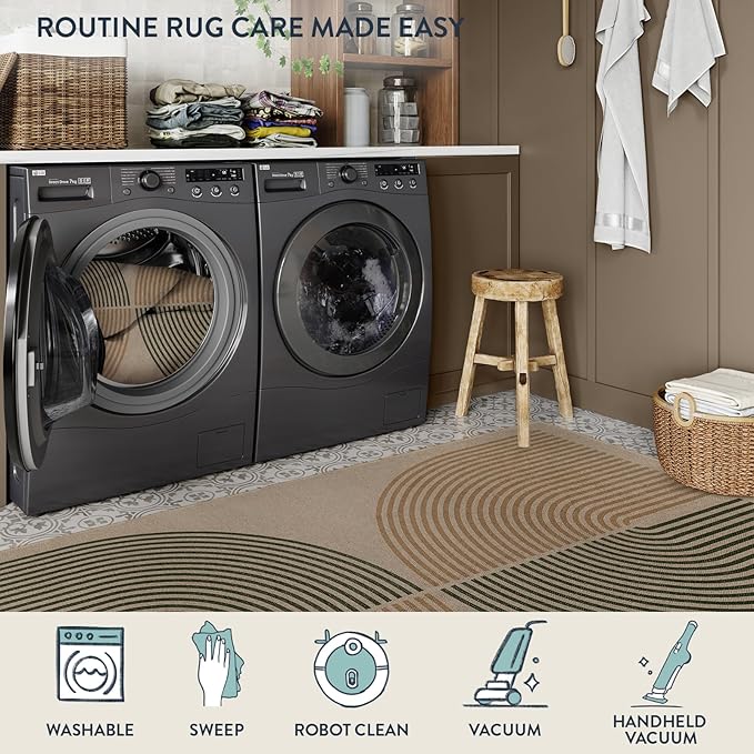 Lahome Modern Rainbow Easy Jute Rug, 8x10 Living Room Rug Indoor Outdoor Patio Rug Farmhouse Large Area Rug, Contemporary Non Slip Non Shedding Carpet for Bedroom Backyard Dining Room