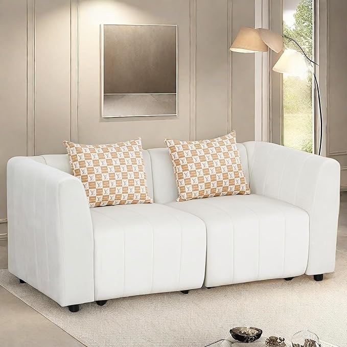 Loveseat Sofa, 67″ Comfy Cloud Couch with Deep Seats, Modern Small Sectional Couches for Living Room, Bedroom, Small Space, White