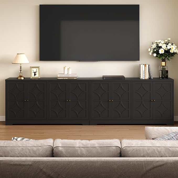 Sideboard Buffet with 4 Doors, Mid-Century Sideboard Cabinet with Adjustable Shelves, Accent Cabinet for Entryway, Living Room, Dining Room, Black