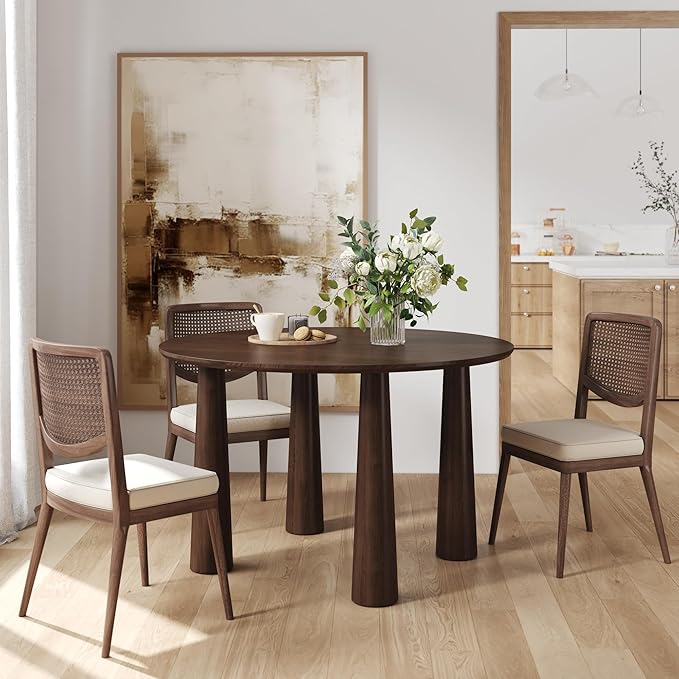 Casaphoria 45" Round Dining Table, Kitchen Table for 6 with Arc-Shaped Edge Top and Cylindrical Legs, Easy Assembly for Living Room, Dining Room, Walnut