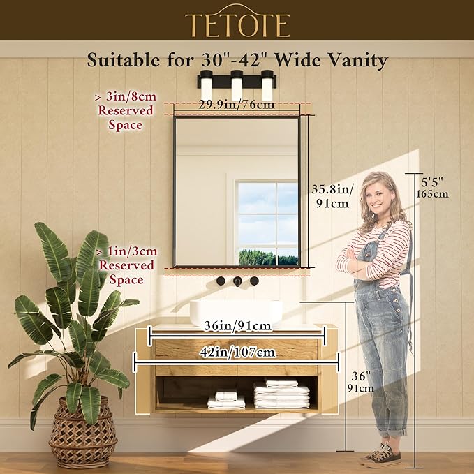 TETOTE Brushed Nickel Mirror for Bathroom Sink 30" x 36" Beveled Frame Brushed Nickel Vanity Rectangle Mirror for Bathroom Wall, Modern Farmhouse, Tempered Glass, Shatterproof, Stronger Frame