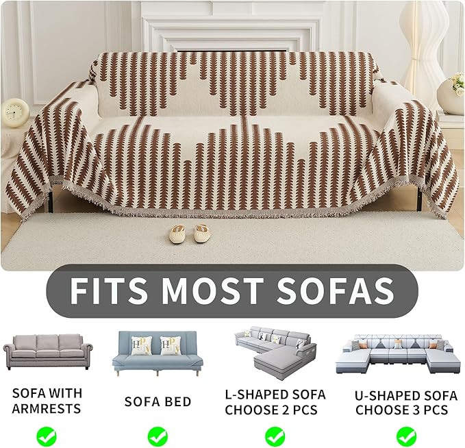 HAOMAIJIA Boho Sofa Covers Couch Covers for 3 Cushion Couch Sofa Pet Friendly Soft Thick Non Slip Couch Cover for Dogs Washable Sectional Couch Covers L Shape Furniture Protector (Brown, 71"x118")