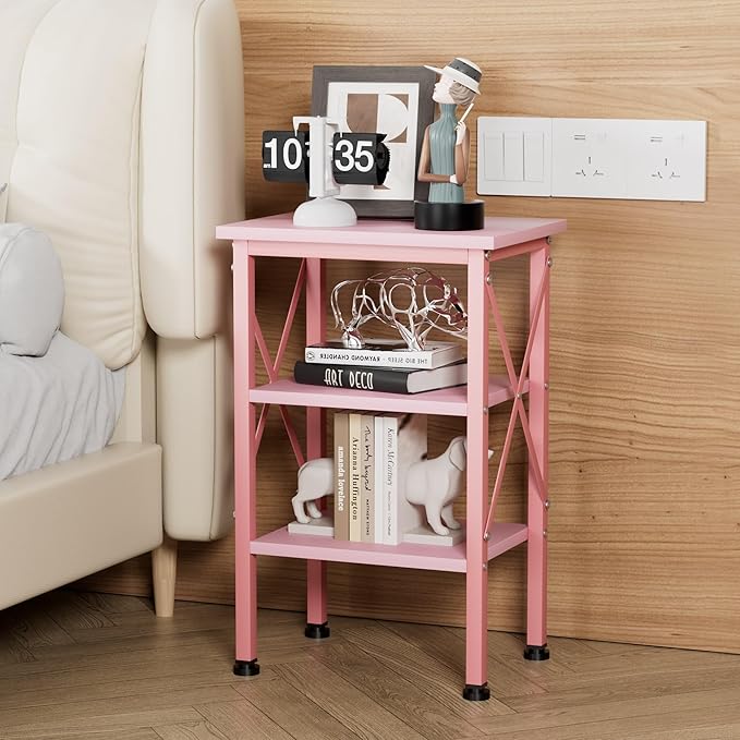 VECELO Modern Nightstands X-Design Side End Table Night Stand with Storage Shelf for Bedroom,Living Room,