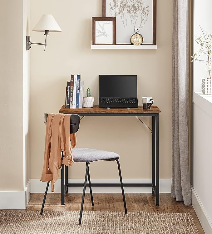 VASAGLE Computer Desk, Gaming Desk, Home Office Desk, for Small Spaces, 19.7 x 31.5 x 29.5 Inches, Industrial Style, Metal Frame, Rustic Brown and Black ULWD038B01