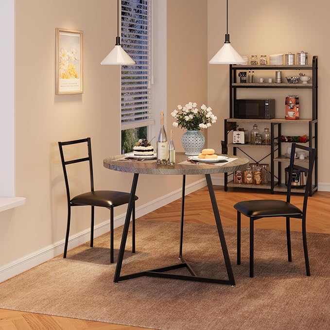 CABIHOME Dining Table Set for 2, Round Kitchen Table Set, Dining Table Set with 2 Upholstered Chairs, 3 Piece Kitchen Table Set for Small Space, Apartment, Retro Gray