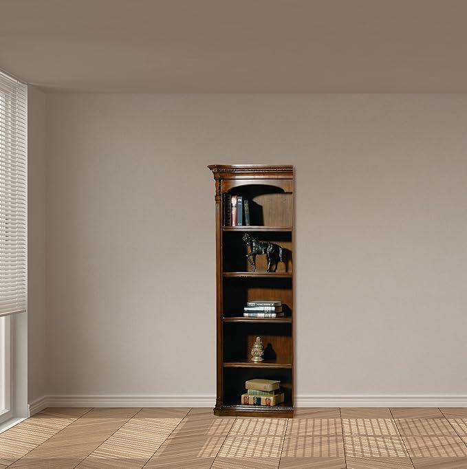 Hekman Old World Walnut Burl Executive Left Bookcase - Wood Bookshelf, 5 Shelf Bookcase, 3 Adjustable Wood Shelves, Wooden Finish, Case Levelers - Home, Library, Bedroom, and Living Room Furniture