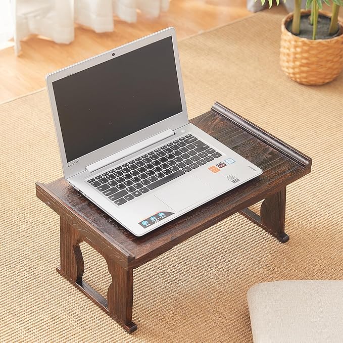 Japanese Floor Table, Small Coffee & Tea Table, Altar for Meditation, Low Table for Sitting on Floor, Wood Bed Tray With Foldable Legs, Laptop Desk
