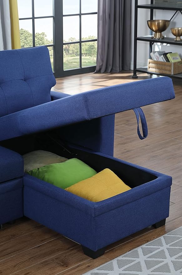 Devion Furniture Garisa 4-in-1 Convertible L Shaped Couch with Pull Out Bed and Storage, Sectional Sleeper Sofa with Reversible Chaise for Living Room, Apartment, Bedroom, Office