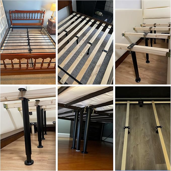 Adjustable Bed Frame Center Support Legs, Heavy Duty Cold Rolled Steel Bed Slat Support Legs with Wider Base, Bed Frame Leg Replacement, Furniture Support Reinforcement Kit (Height 5in to 7.8in) 2PCS
