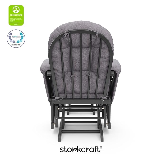 Storkcraft Premium Hoop Glider & Ottoman (Gray/Gray Swirl) — GREENGUARD Gold Certified Nursery Glider, Solid Wood Craftsmanship, Smooth-Gliding Nursery Chair and Ottoman, Award-Winning