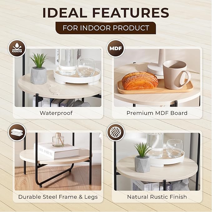 Mijas 2-Tier Side Table, Round End Table, A Stylish and Functional Addition for Home & Office, Perfect for Decor, Storage Solutions, and Enhancing Any Living Space (Natural)