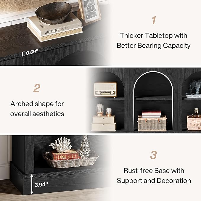 Tribesigns Farmhouse Console Table, 63-Inch Long Entryway Table with 3 Tier Storage, Wooden Rectangular Sofa Table Behind The Couch for Entrance, Hallway, Living Room, Black