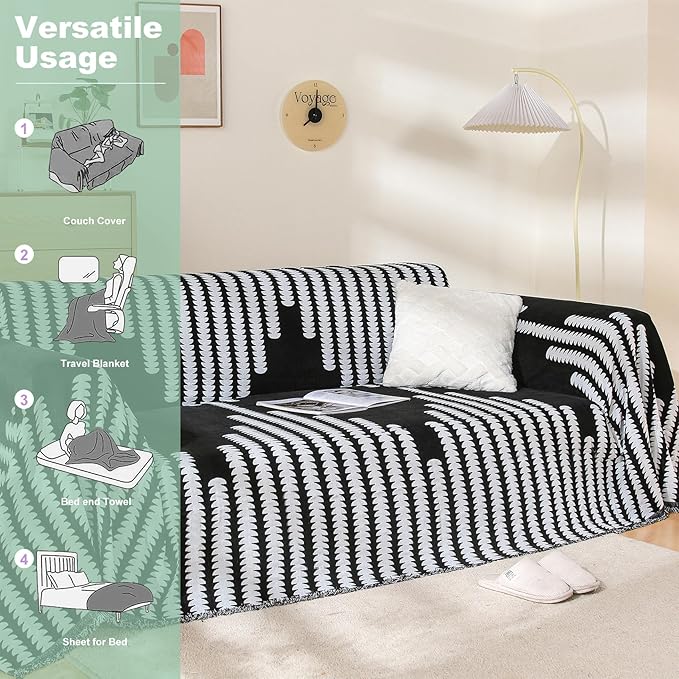 Boho Couch Cover, Sofa Cover, Sofa Covers for 2 Cushion Couch, Washable Sectional Couch Covers for Dogs Pet Furniture Protector Couch Cover Blanket for Living Room (2# Black, 71" x 102")