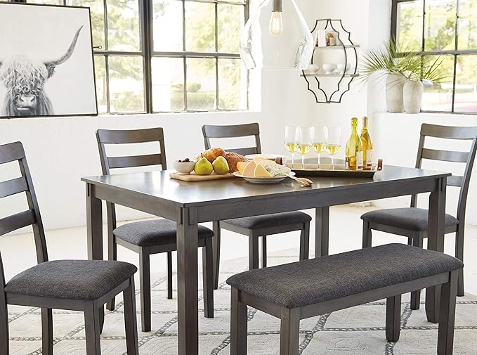 Signature Design by Ashley Bridson Modern 6 Piece Dining Set, Includes Dining Table, 4 Chairs & Bench, Gray